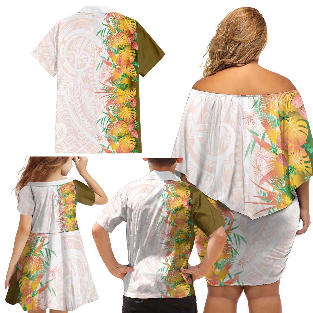 Hawaii Tropical Plant Lenalena Family Matching Off Shoulder Short Dress and Hawaiian Shirt Vibrant Polynesian Pattern