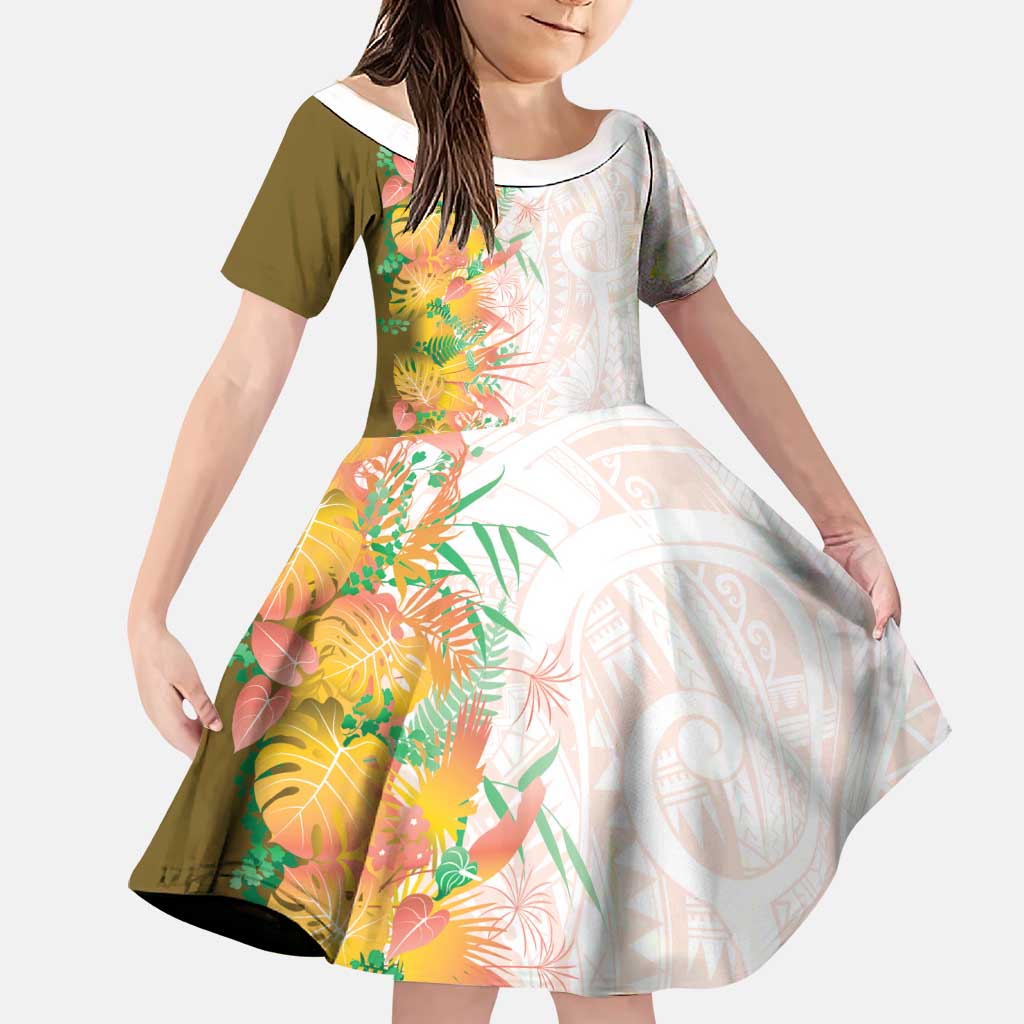 Hawaii Tropical Plant Lenalena Family Matching Short Sleeve Bodycon Dress and Hawaiian Shirt Vibrant Polynesian Pattern