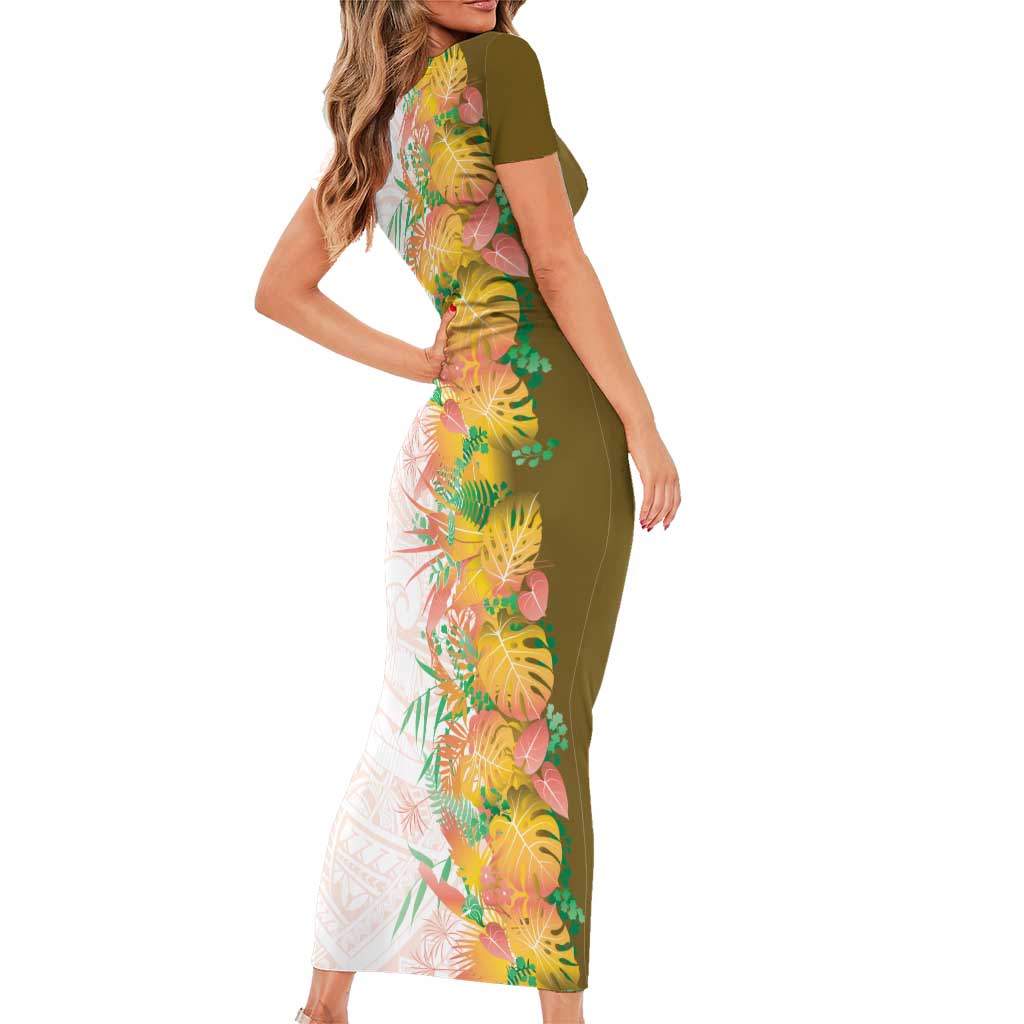 Hawaii Tropical Plant Lenalena Family Matching Short Sleeve Bodycon Dress and Hawaiian Shirt Vibrant Polynesian Pattern