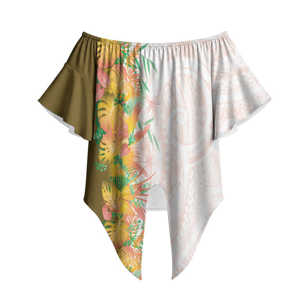 Hawaii Tropical Plant Lenalena Off Shoulder Wrap Waist Top Vibrant Polynesian Pattern LT01 Yellow - Polynesian Pride