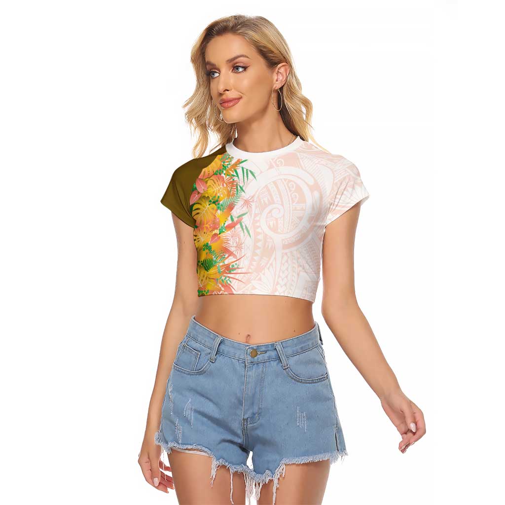 Hawaii Tropical Plant Lenalena Raglan Cropped T Shirt Vibrant Polynesian Pattern