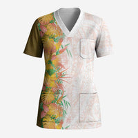 Hawaii Tropical Plant Lenalena Scrub Top Vibrant Polynesian Pattern
