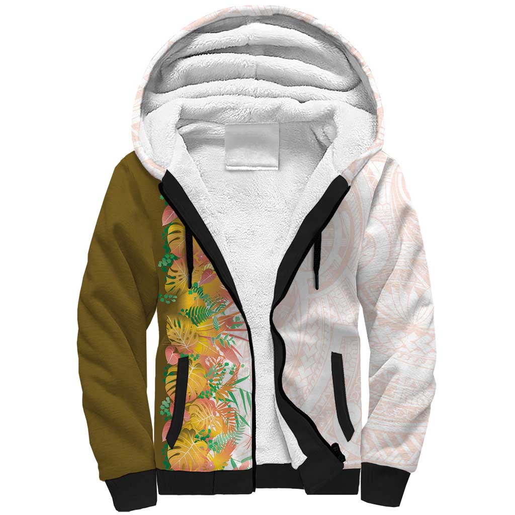 Hawaii Tropical Plant Lenalena Sherpa Hoodie Vibrant Polynesian Pattern