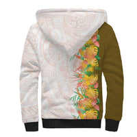 Hawaii Tropical Plant Lenalena Sherpa Hoodie Vibrant Polynesian Pattern