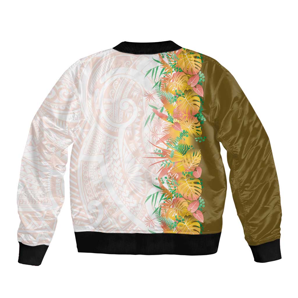 Hawaii Tropical Plant Lenalena Sleeve Zip Bomber Jacket Vibrant Polynesian Pattern LT01 - Polynesian Pride