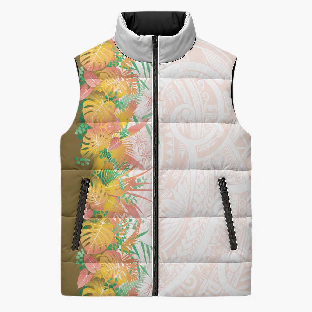 Hawaii Tropical Plant Lenalena Sleeveless Puffer Jacket Vibrant Polynesian Pattern LT01 Unisex Yellow - Polynesian Pride