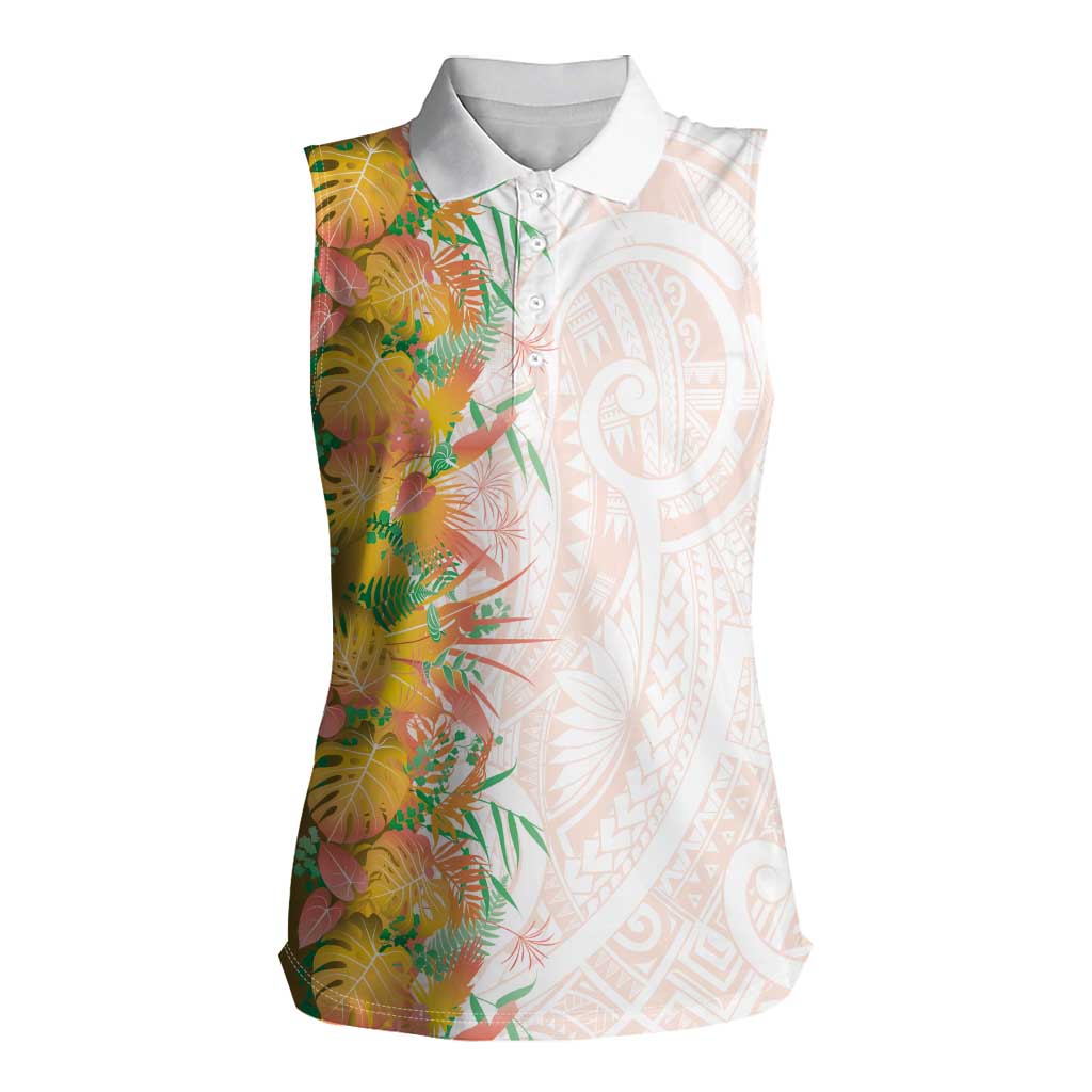 Hawaii Tropical Plant Lenalena Women Sleeveless Polo Shirt Vibrant Polynesian Pattern