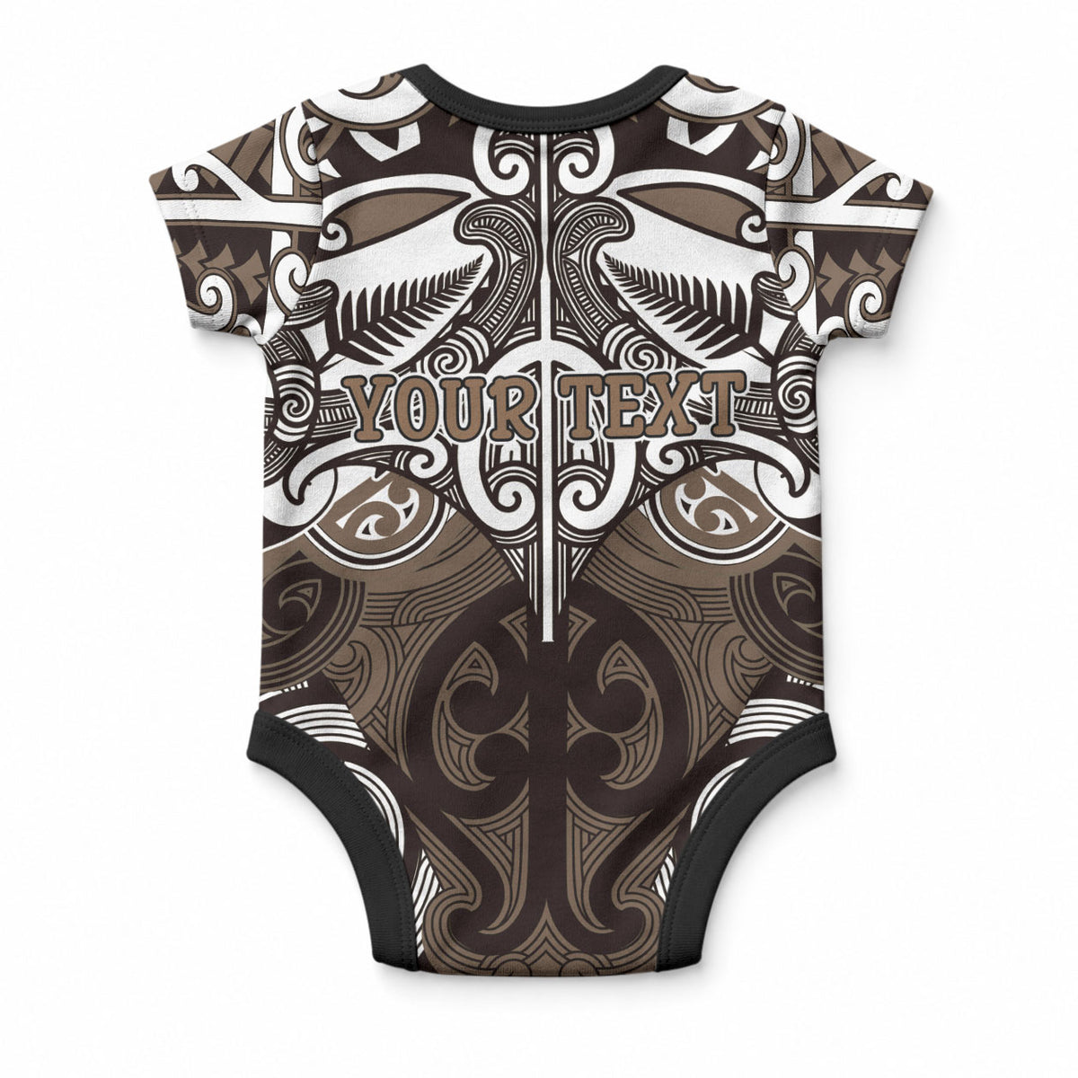 Personalised Maori Kati Mamoe Baby Onesie Silver Fern Kowhaiwhai Art