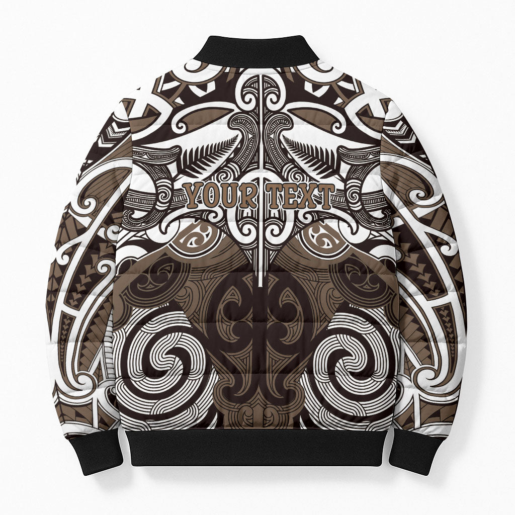 Personalised Maori Kati Mamoe Bomber Puffer Jacket Silver Fern Kowhaiwhai Art