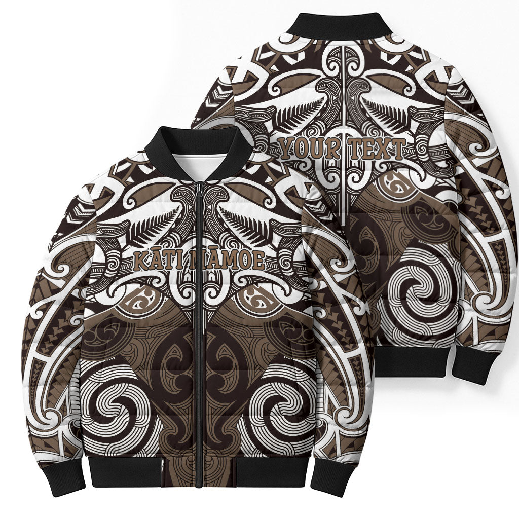 Personalised Maori Kati Mamoe Bomber Puffer Jacket Silver Fern Kowhaiwhai Art