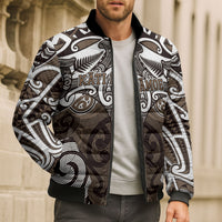 Personalised Maori Kati Mamoe Bomber Puffer Jacket Silver Fern Kowhaiwhai Art