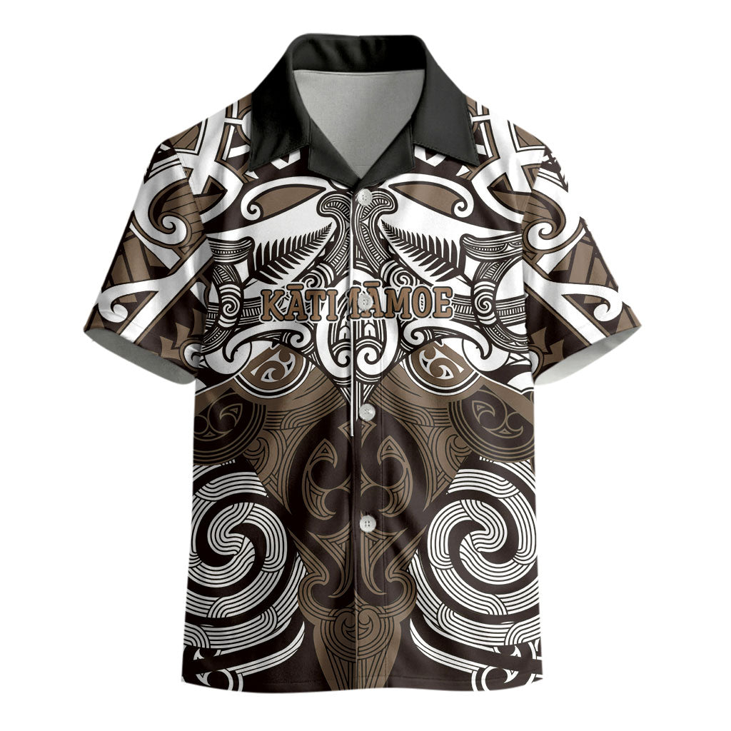 Personalised Maori Kati Mamoe Kid Hawaiian Shirt Silver Fern Kowhaiwhai Art
