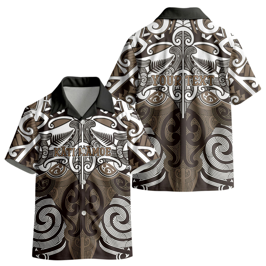 Personalised Maori Kati Mamoe Kid Hawaiian Shirt Silver Fern Kowhaiwhai Art