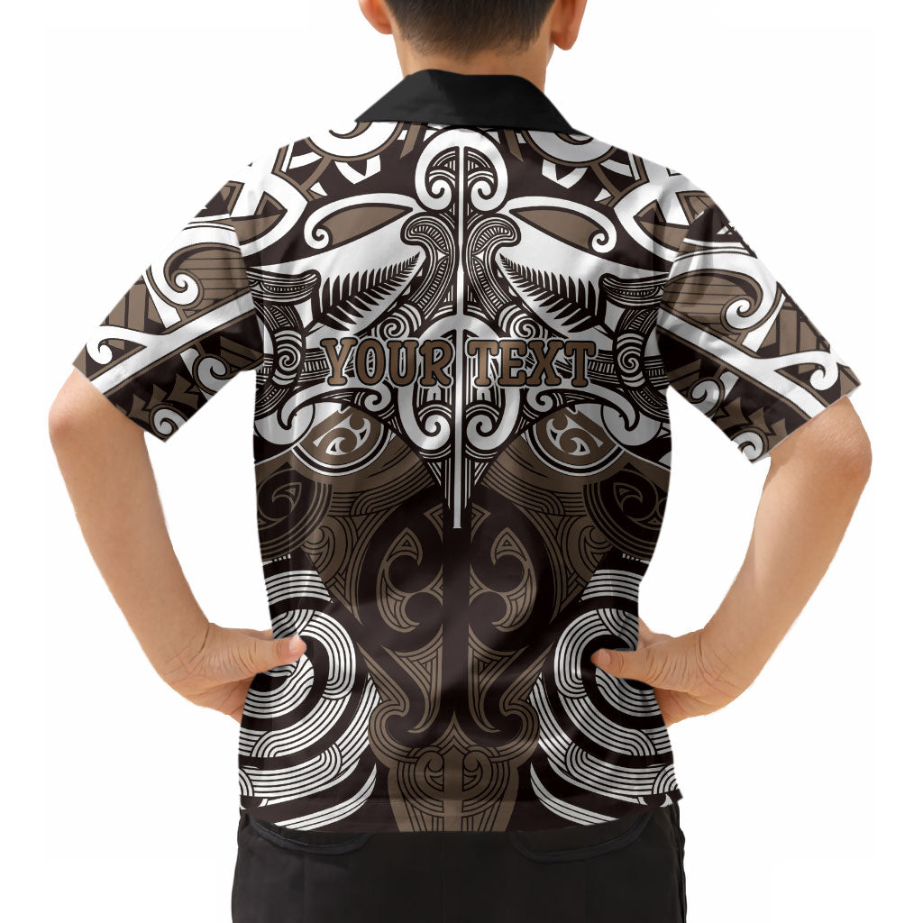 Personalised Maori Kati Mamoe Kid Hawaiian Shirt Silver Fern Kowhaiwhai Art