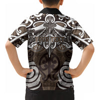 Personalised Maori Kati Mamoe Kid Hawaiian Shirt Silver Fern Kowhaiwhai Art