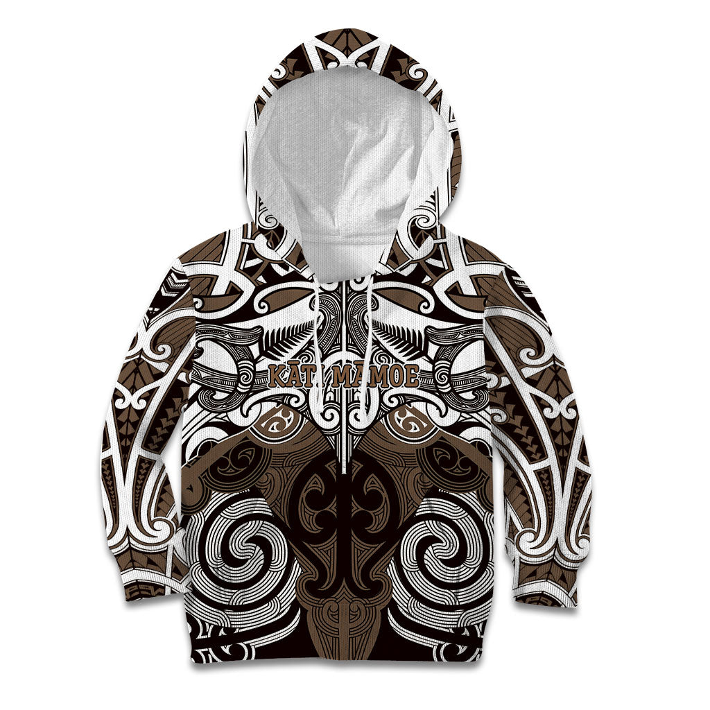 Personalised Maori Kati Mamoe Kid Hoodie Silver Fern Kowhaiwhai Art