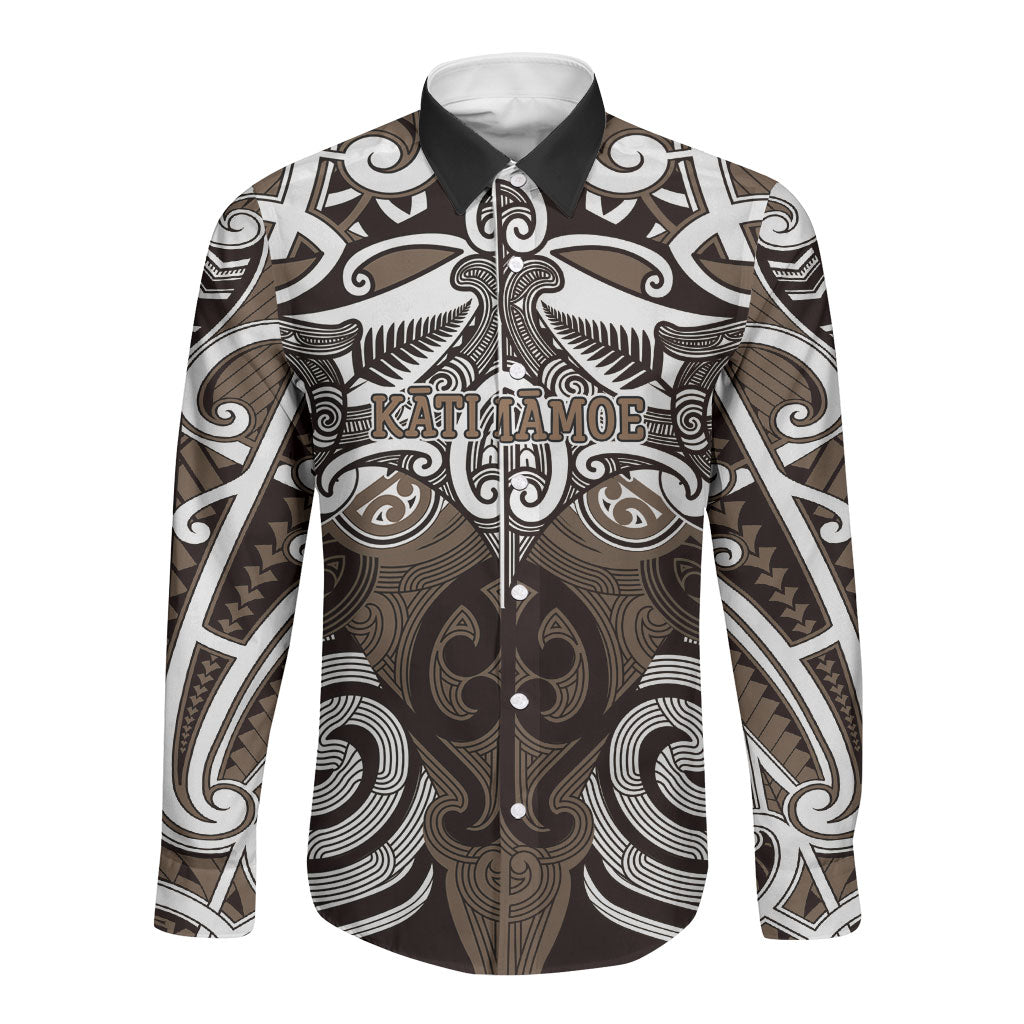 Personalised Maori Kati Mamoe Long Sleeve Button Shirt Silver Fern Kowhaiwhai Art