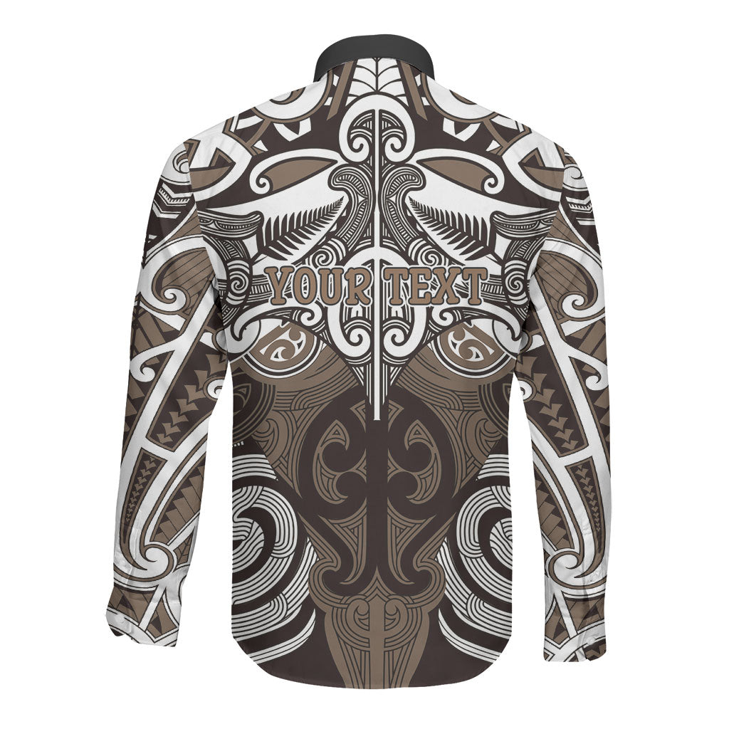 Personalised Maori Kati Mamoe Long Sleeve Button Shirt Silver Fern Kowhaiwhai Art