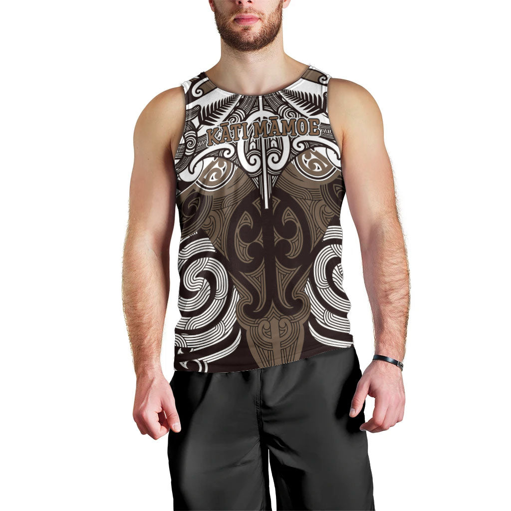 Personalised Maori Kati Mamoe Men Tank Top Silver Fern Kowhaiwhai Art