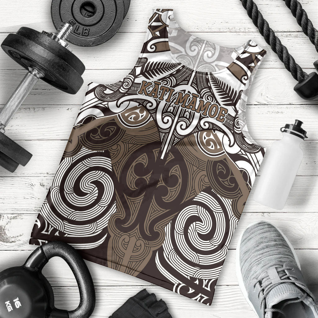 Personalised Maori Kati Mamoe Men Tank Top Silver Fern Kowhaiwhai Art