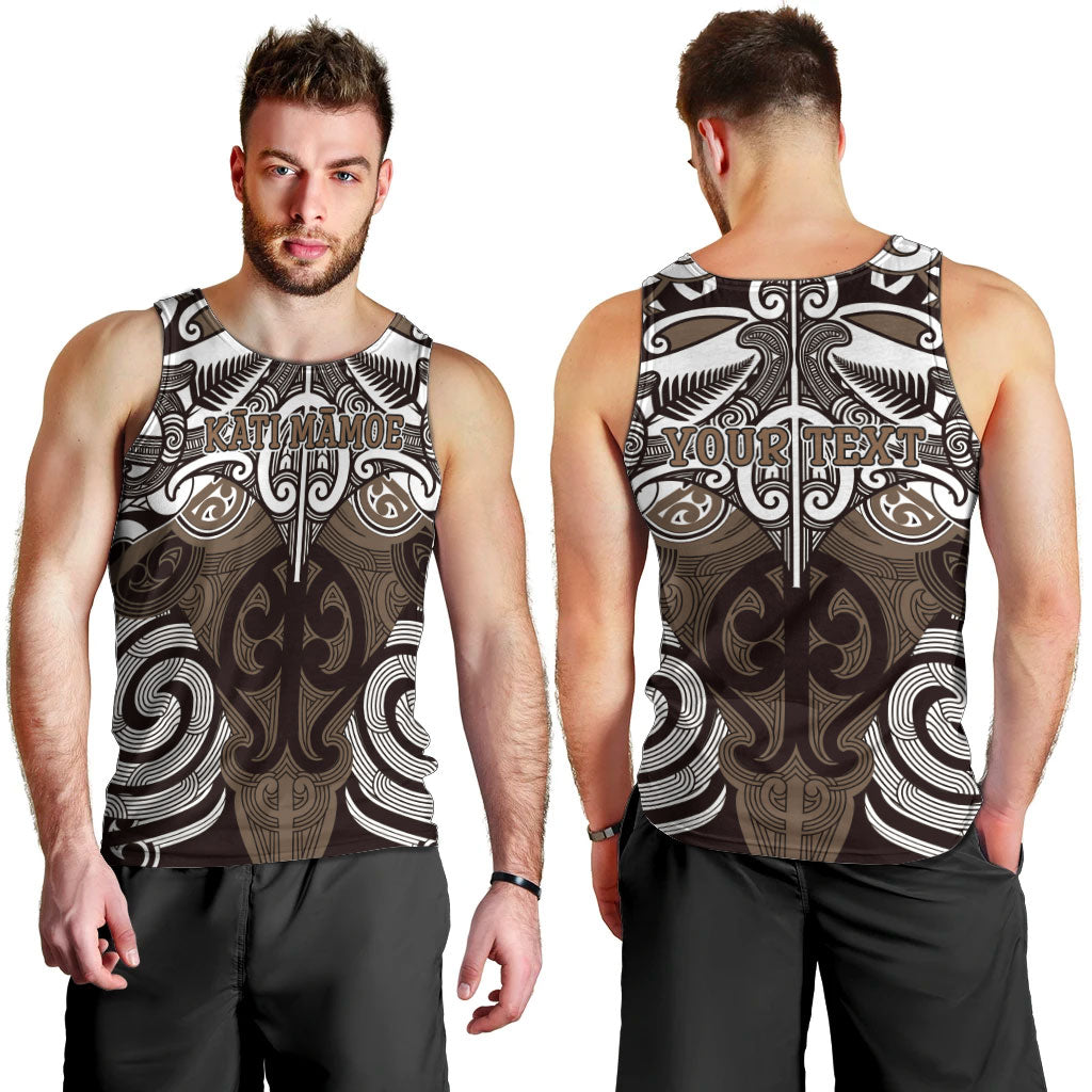 Personalised Maori Kati Mamoe Men Tank Top Silver Fern Kowhaiwhai Art
