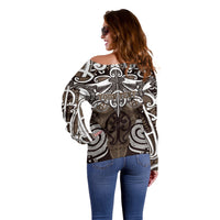 Personalised Maori Kati Mamoe Off Shoulder Sweater Silver Fern Kowhaiwhai Art