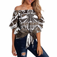 Personalised Maori Kati Mamoe Off Shoulder Wrap Waist Top Silver Fern Kowhaiwhai Art