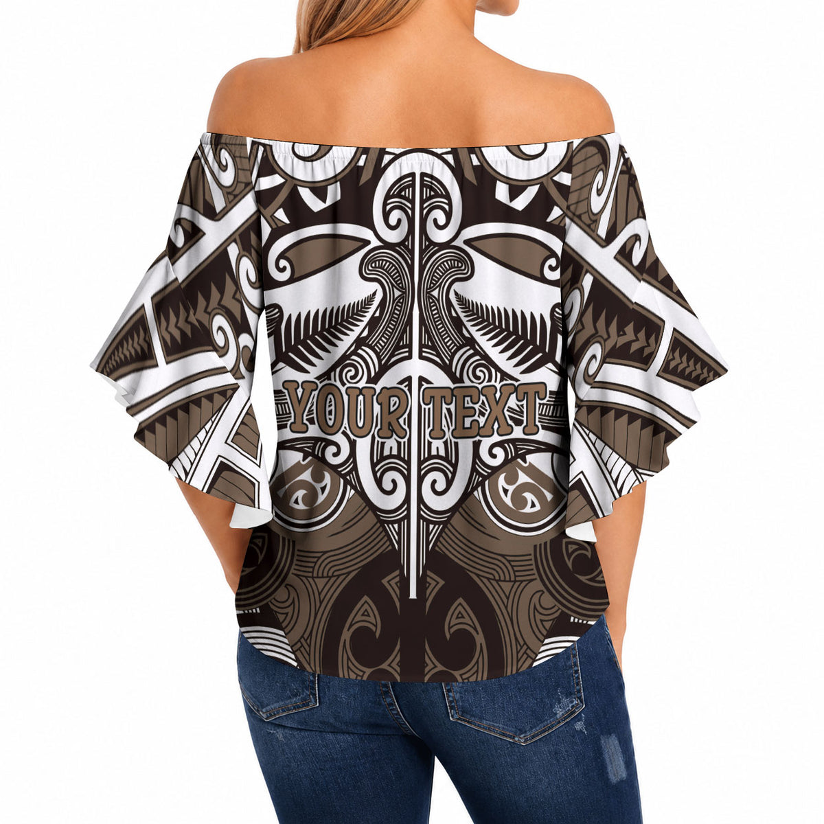 Personalised Maori Kati Mamoe Off Shoulder Wrap Waist Top Silver Fern Kowhaiwhai Art