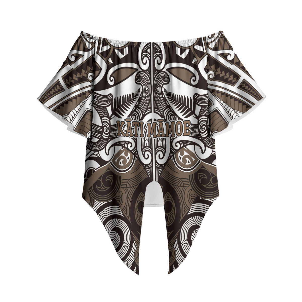 Personalised Maori Kati Mamoe Off Shoulder Wrap Waist Top Silver Fern Kowhaiwhai Art