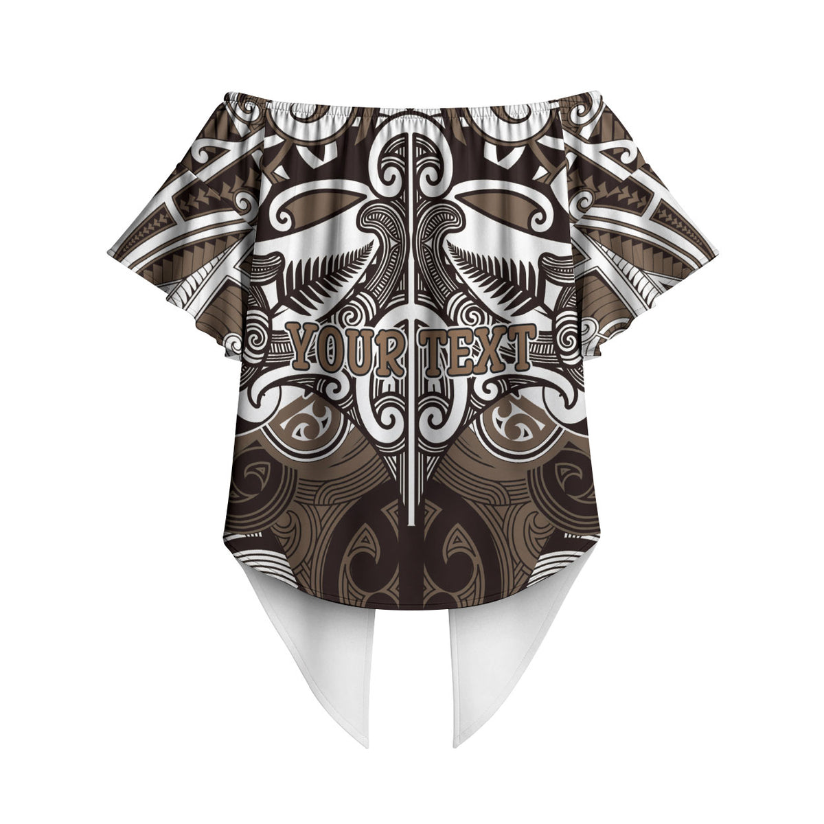 Personalised Maori Kati Mamoe Off Shoulder Wrap Waist Top Silver Fern Kowhaiwhai Art