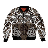 Personalised Maori Kati Mamoe Sleeve Zip Bomber Jacket Silver Fern Kowhaiwhai Art