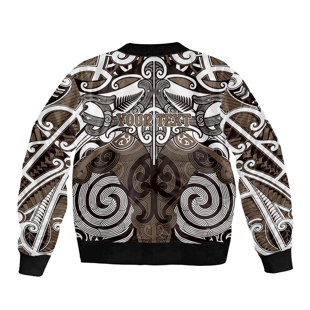 Personalised Maori Kati Mamoe Sleeve Zip Bomber Jacket Silver Fern Kowhaiwhai Art