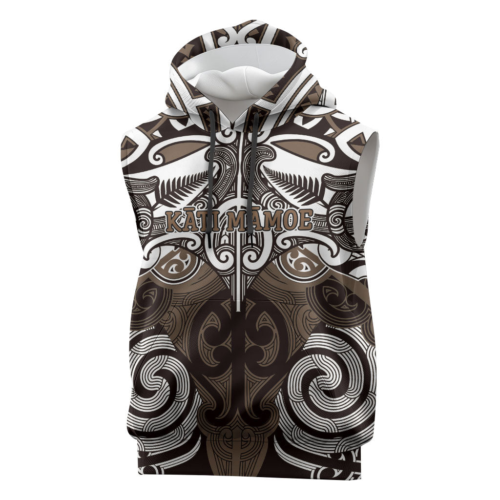 Personalised Maori Kati Mamoe Sleeveless Hoodie Silver Fern Kowhaiwhai Art