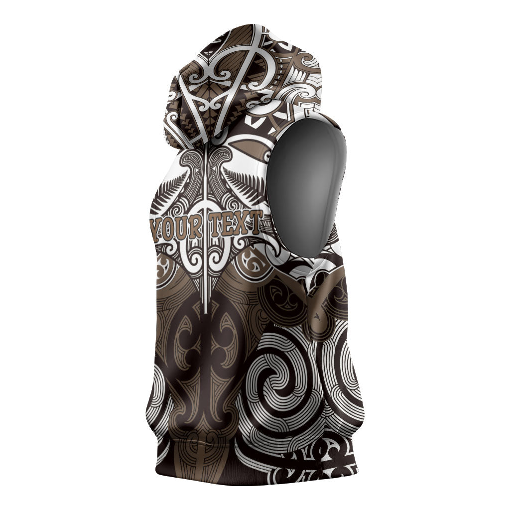 Personalised Maori Kati Mamoe Sleeveless Hoodie Silver Fern Kowhaiwhai Art