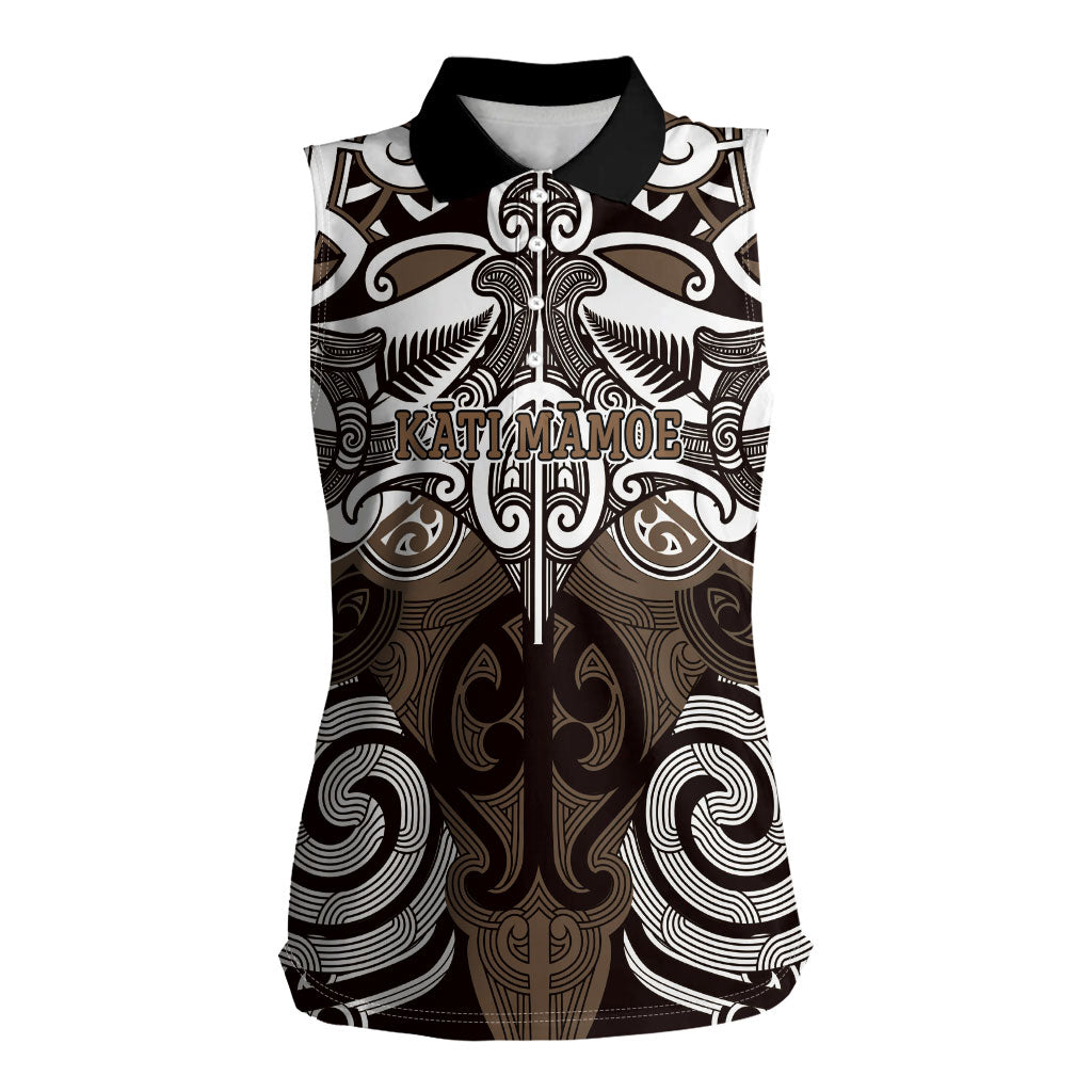 Personalised Maori Kati Mamoe Women Sleeveless Polo Shirt Silver Fern Kowhaiwhai Art