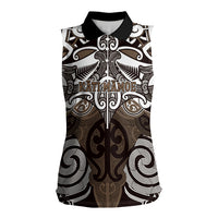 Personalised Maori Kati Mamoe Women Sleeveless Polo Shirt Silver Fern Kowhaiwhai Art