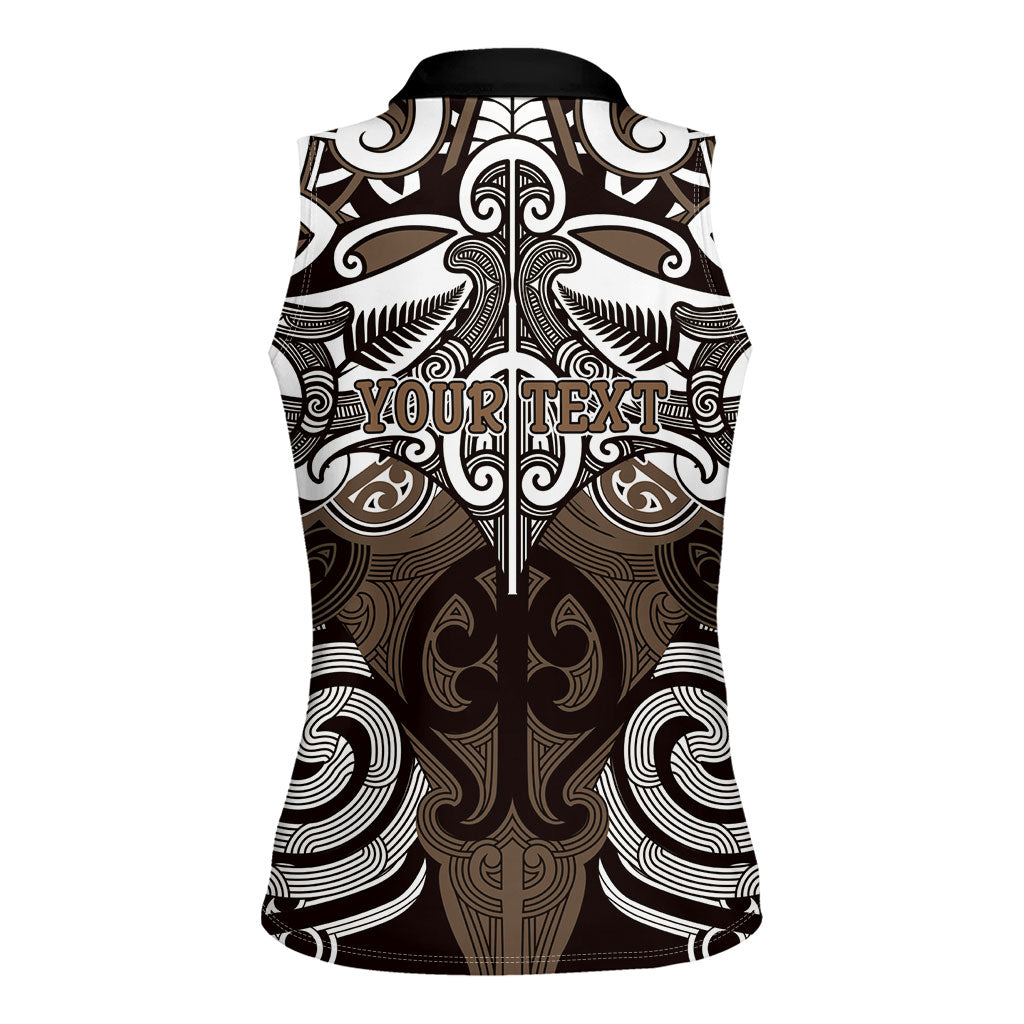 Personalised Maori Kati Mamoe Women Sleeveless Polo Shirt Silver Fern Kowhaiwhai Art