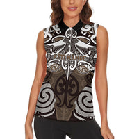 Personalised Maori Kati Mamoe Women Sleeveless Polo Shirt Silver Fern Kowhaiwhai Art