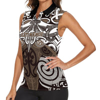 Personalised Maori Kati Mamoe Women Sleeveless Polo Shirt Silver Fern Kowhaiwhai Art