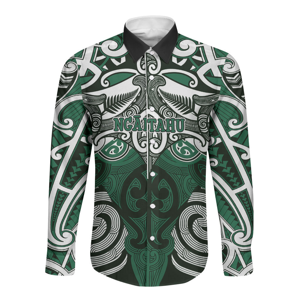 Personalised Maori Ngai Tahu Long Sleeve Button Shirt Silver Fern Kowhaiwhai Art LT01 Unisex Green - Polynesian Pride