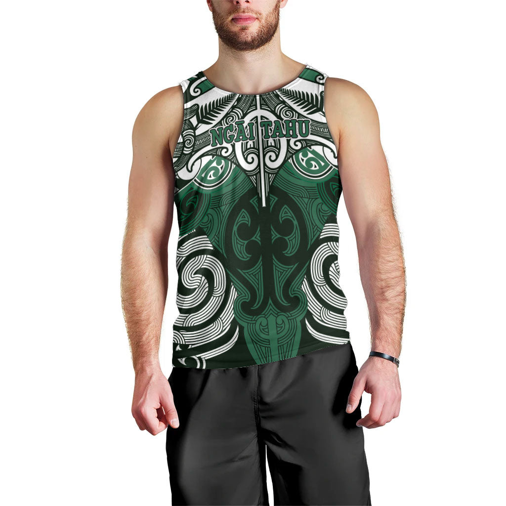 Personalised Maori Ngai Tahu Men Tank Top Silver Fern Kowhaiwhai Art