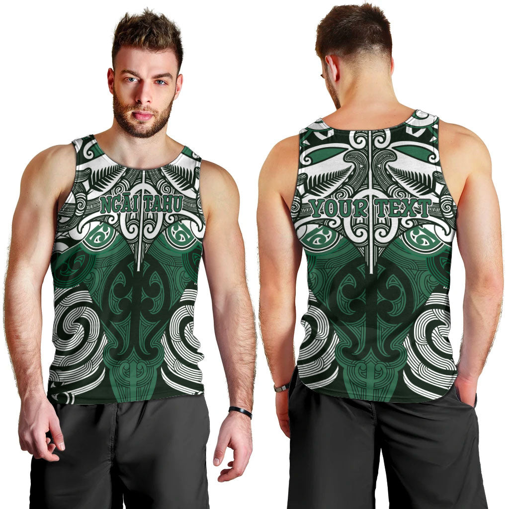Personalised Maori Ngai Tahu Men Tank Top Silver Fern Kowhaiwhai Art