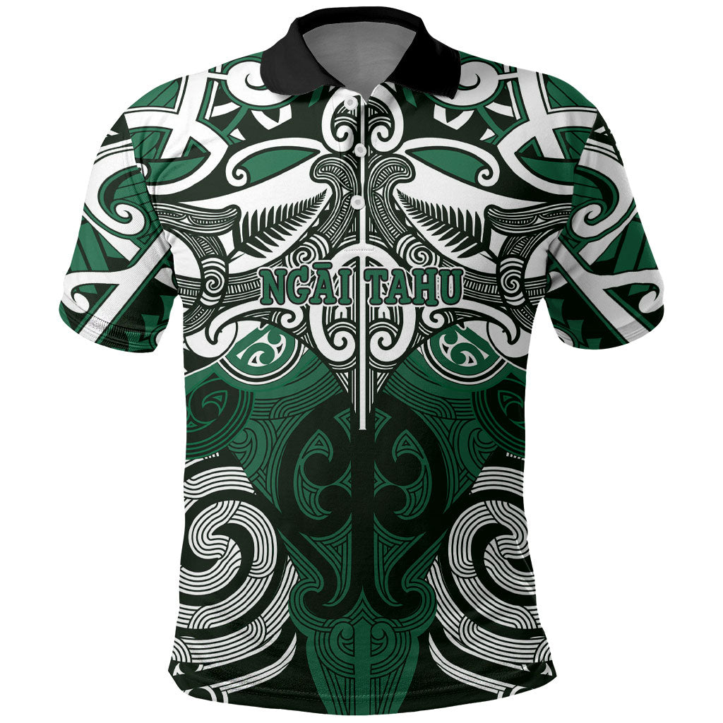 Personalised Maori Ngai Tahu Polo Shirt Silver Fern Kowhaiwhai Art LT01 Green - Polynesian Pride