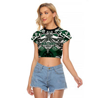 Personalised Maori Ngai Tahu Raglan Cropped T Shirt Silver Fern Kowhaiwhai Art