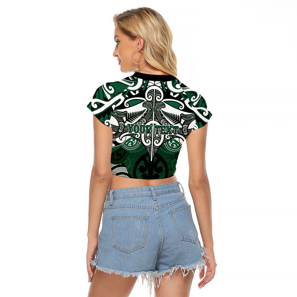 Personalised Maori Ngai Tahu Raglan Cropped T Shirt Silver Fern Kowhaiwhai Art