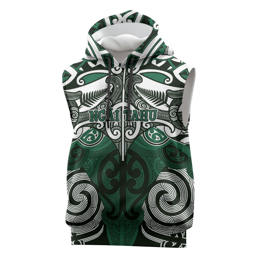 Personalised Maori Ngai Tahu Sleeveless Hoodie Silver Fern Kowhaiwhai Art