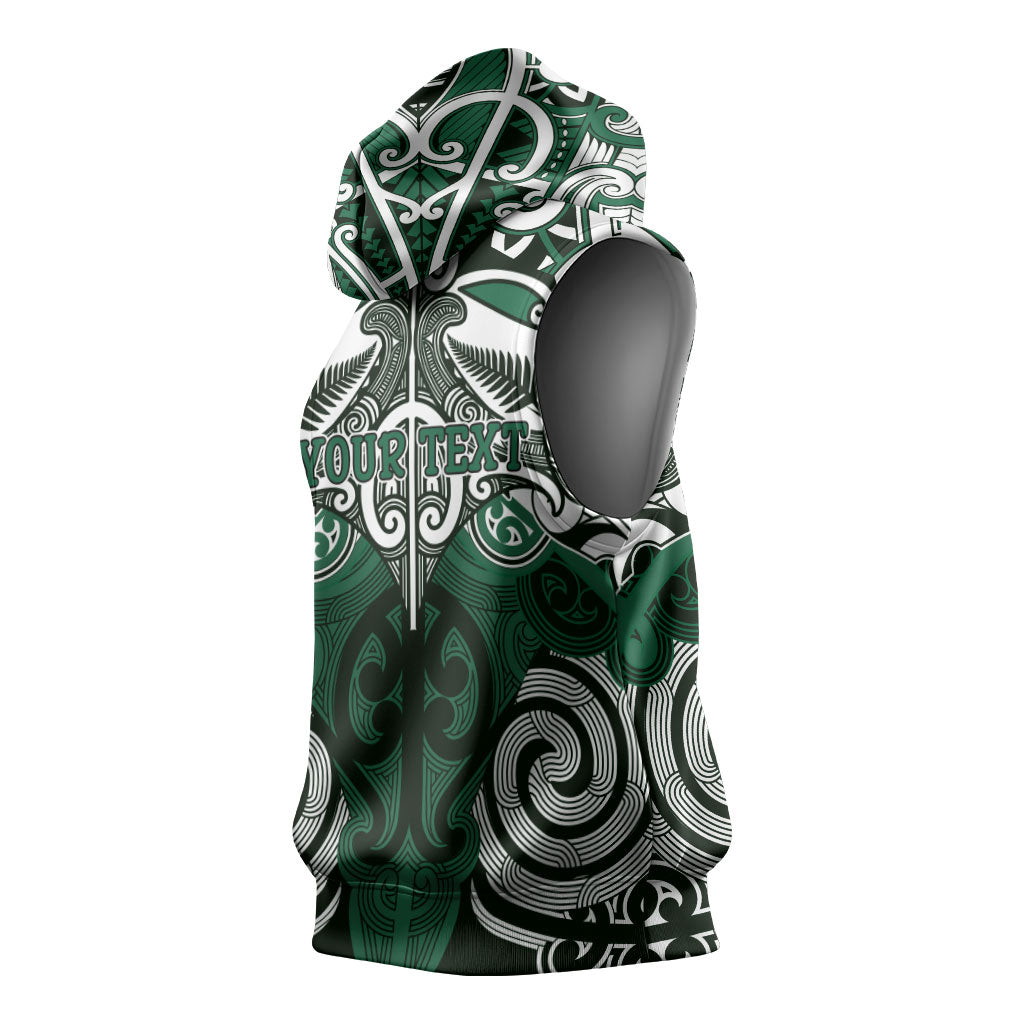 Personalised Maori Ngai Tahu Sleeveless Hoodie Silver Fern Kowhaiwhai Art