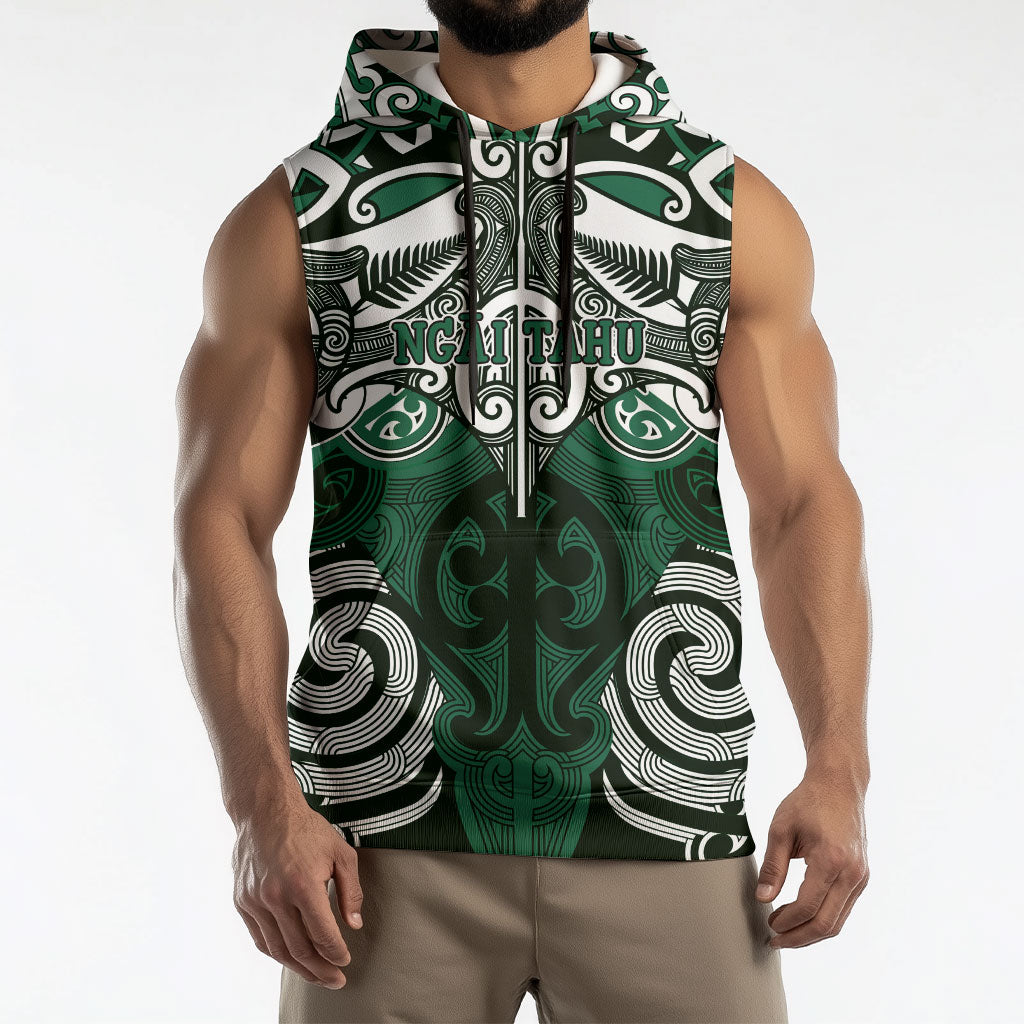 Personalised Maori Ngai Tahu Sleeveless Hoodie Silver Fern Kowhaiwhai Art