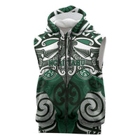 Personalised Maori Ngai Tahu Sleeveless Zip Hoodie Silver Fern Kowhaiwhai Art
