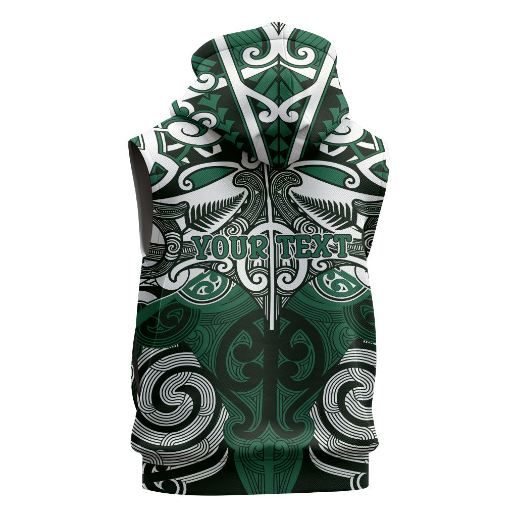 Personalised Maori Ngai Tahu Sleeveless Zip Hoodie Silver Fern Kowhaiwhai Art